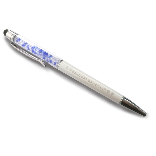 bayerischer Kugelschreiber - edel mit blau weißer Kristall Optik - bsundas bayerisch