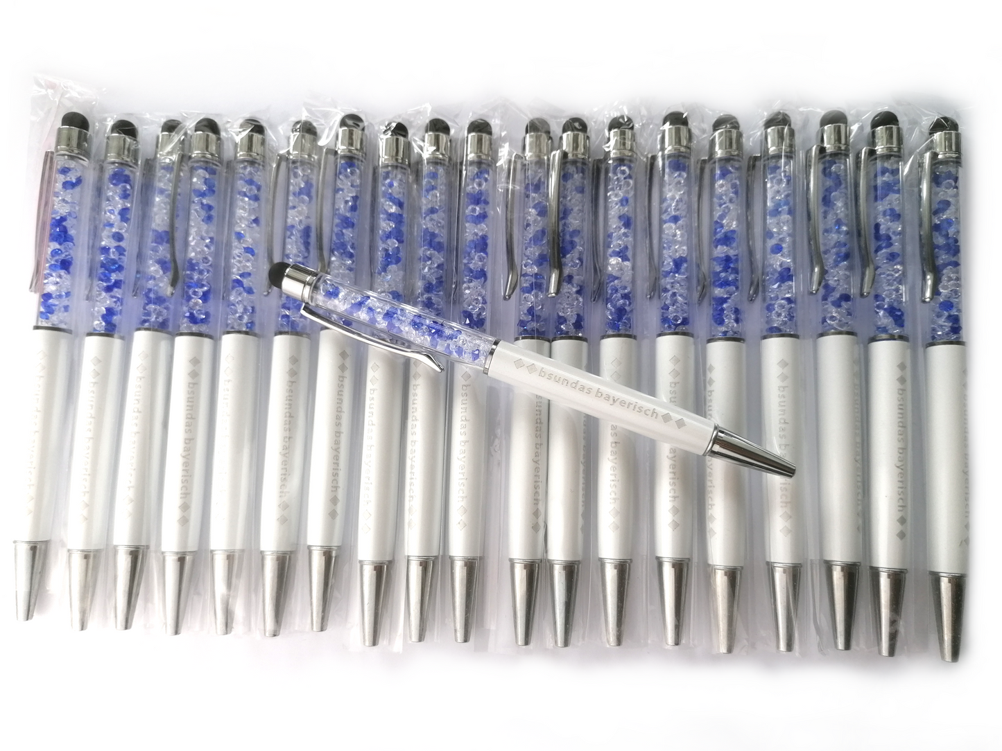 Set bayerischer Kugelschreiber Kristall Optik - 20 Stück blau weiß - bsundas bayerisch